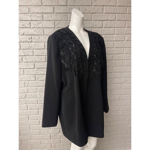 Ben Marc International Black Sequin Beaded Open Front Jacket Size 2XL - Picture 1 of 7